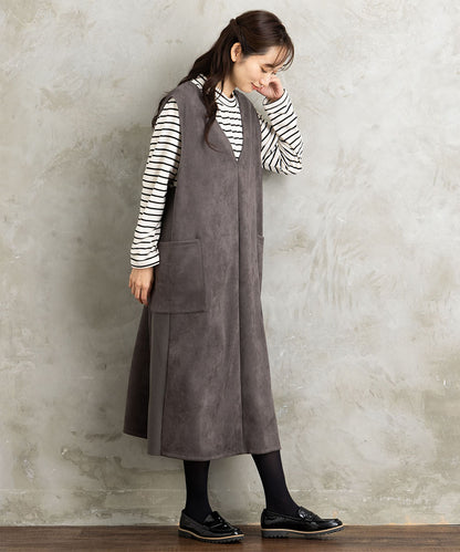 FONTLAB マシュマロスウェードVネックジャンパースカート