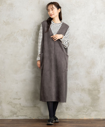 FONTLAB マシュマロスウェードVネックジャンパースカート