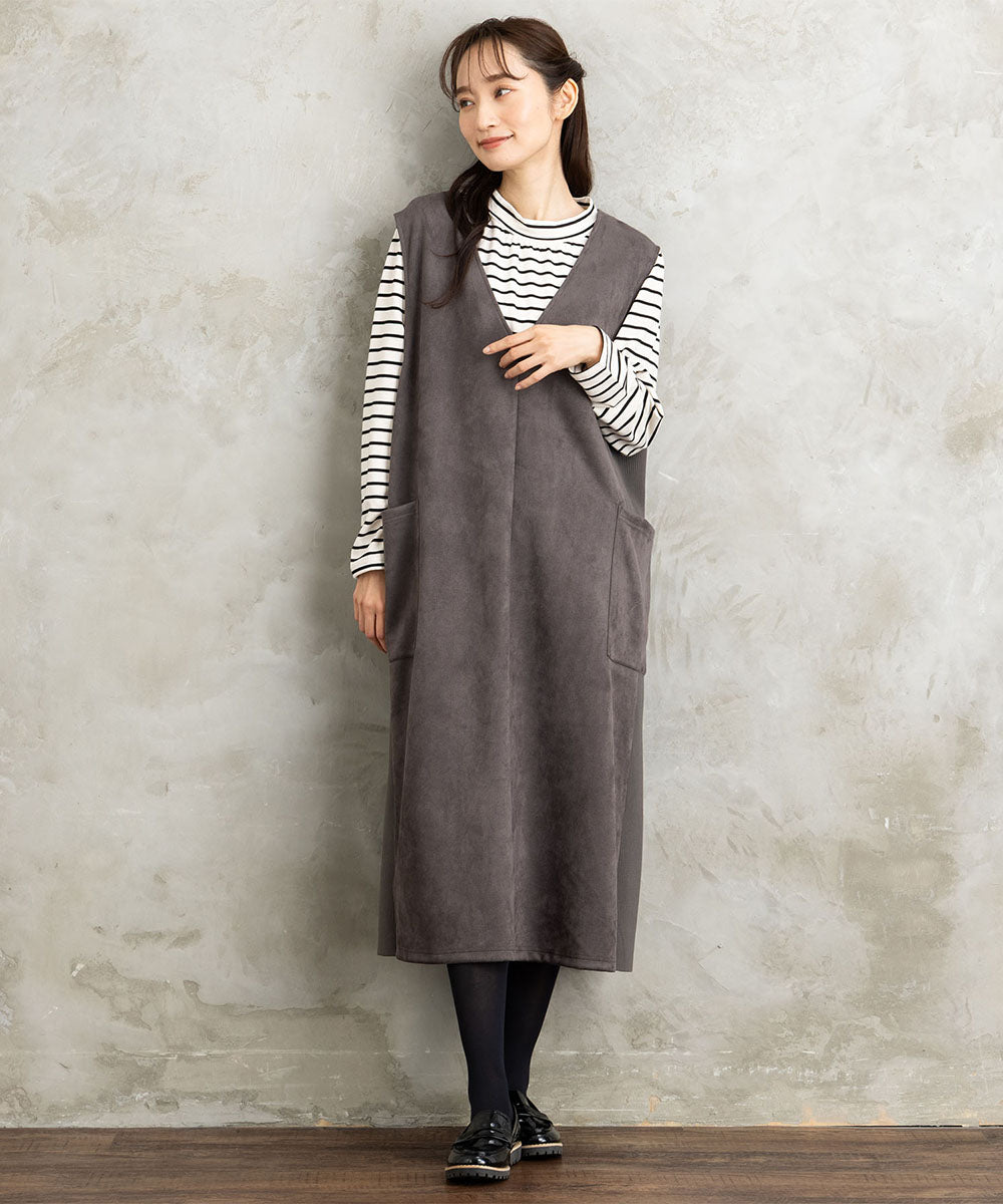 21号(6L～) FONTLAB マシュマロスウェードVネックジャンパースカート