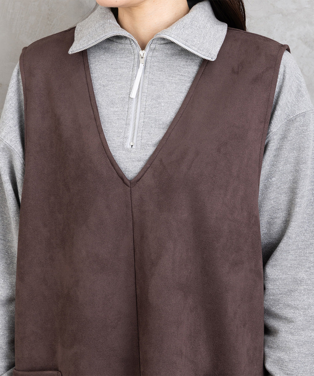 21号(6L～) FONTLAB マシュマロスウェードVネックジャンパースカート