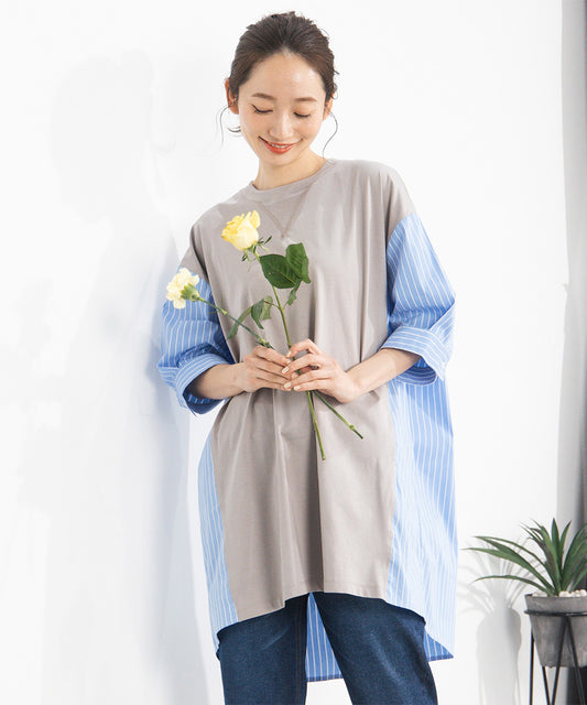 FONTLAB ストライプコンビシルケットチュニック