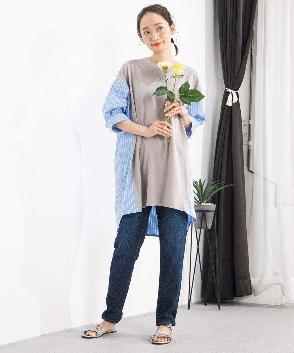 FONTLAB ストライプコンビシルケットチュニック