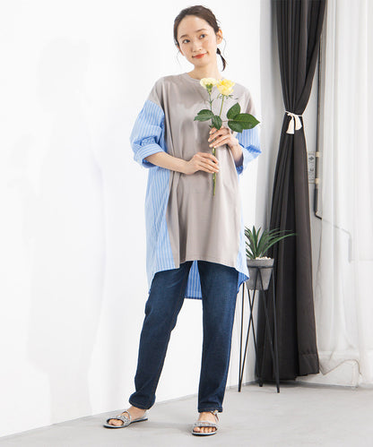 FONTLAB ストライプコンビシルケットチュニック