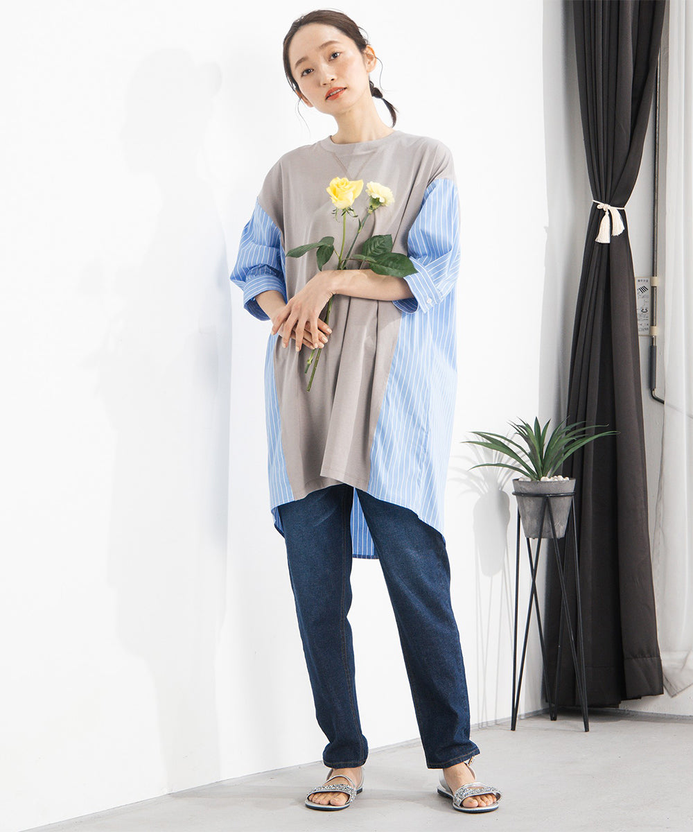 FONTLAB ストライプコンビシルケットチュニック