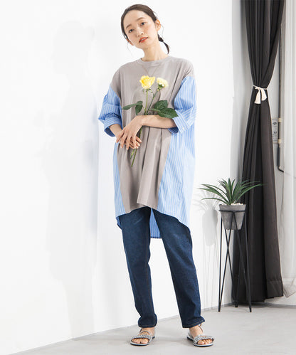 FONTLAB ストライプコンビシルケットチュニック