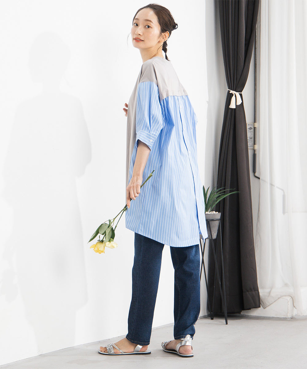 FONTLAB ストライプコンビシルケットチュニック