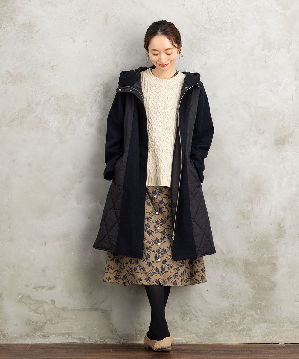 INDESIGN ケーブルニットベスト×ボタニカルワンピースアンサンブル