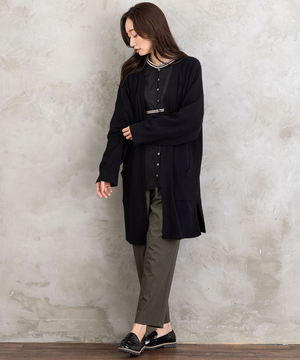 着流しリブロングカーディガン