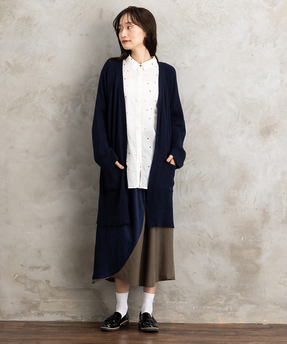 着流しリブロングカーディガン