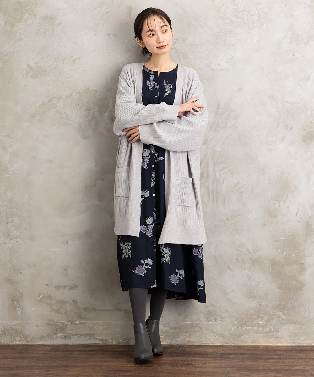 着流しリブロングカーディガン