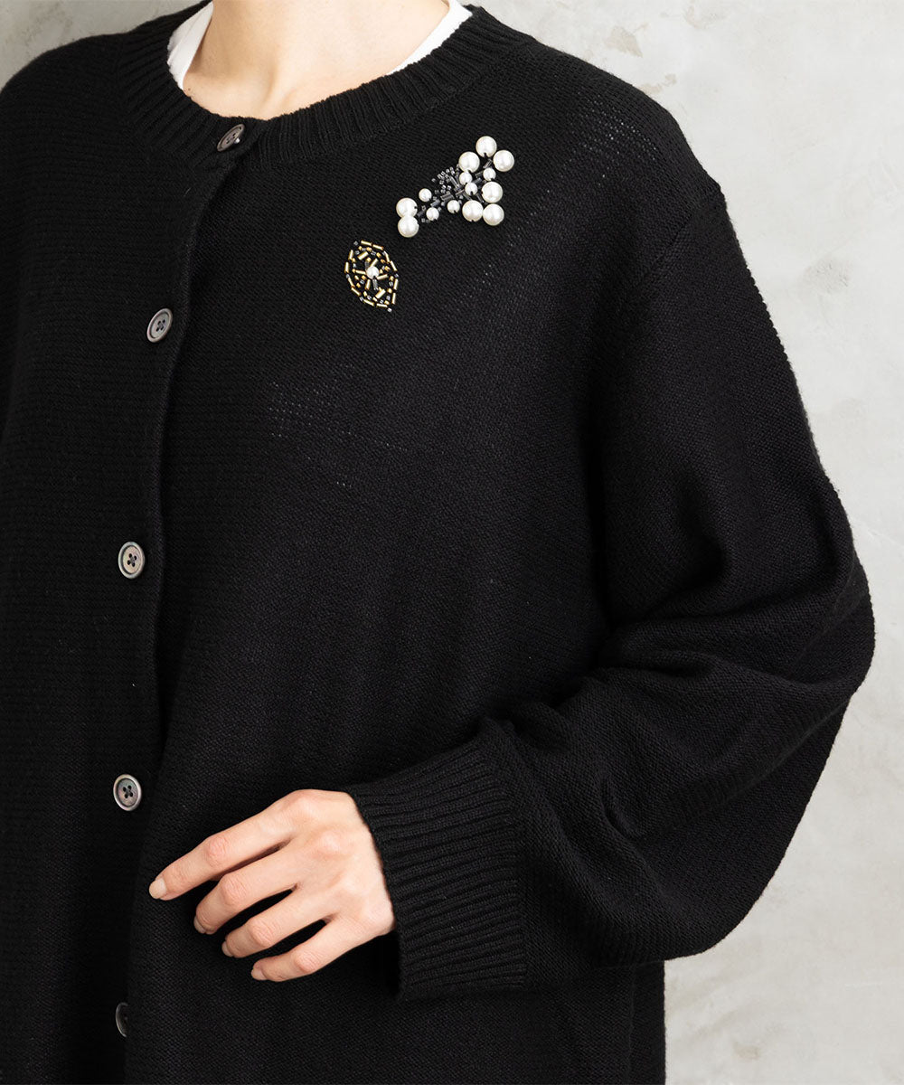 21号(6L～) (ロジーク) [30th]ビジューブローチライクニットカーディガン