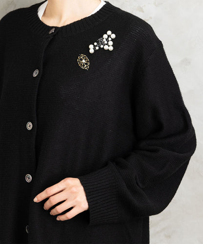 21号(6L～) (ロジーク) [30th]ビジューブローチライクニットカーディガン