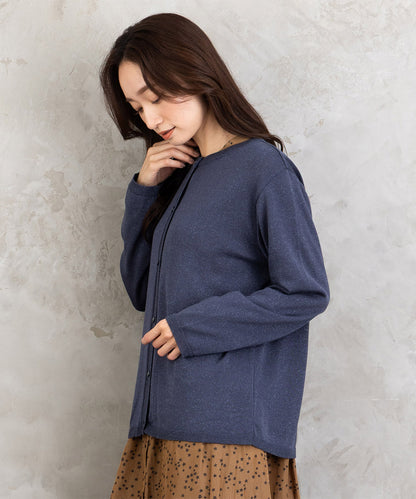 21号(6L～) [MADE IN JAPAN]ラメプレーティングニットカーディガン