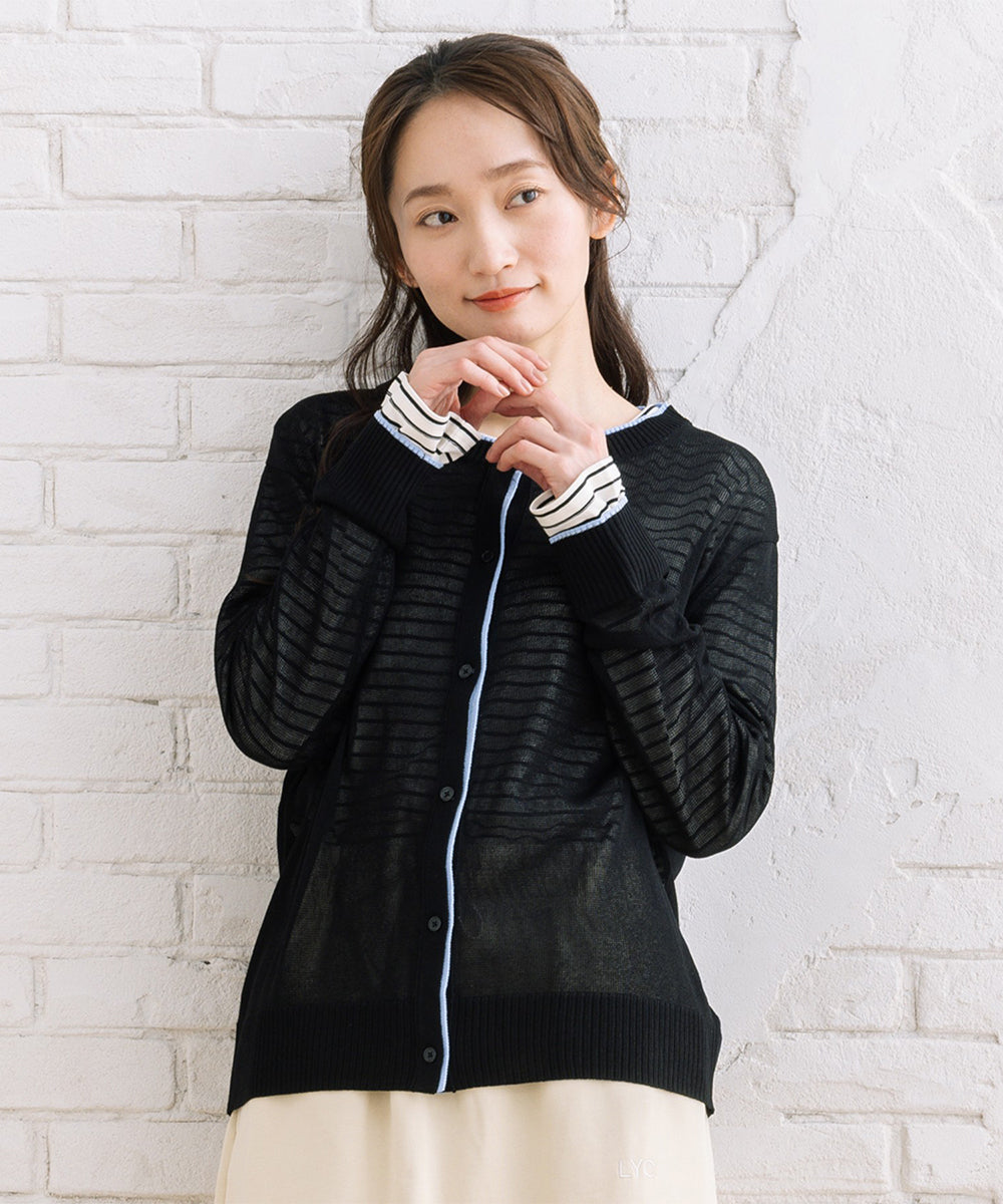FONTLAB 配色シアークルーネックカーディガン
