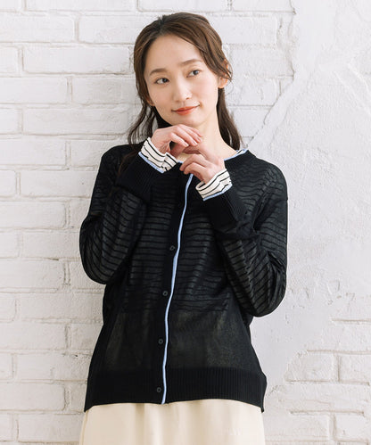 FONTLAB 配色シアークルーネックカーディガン