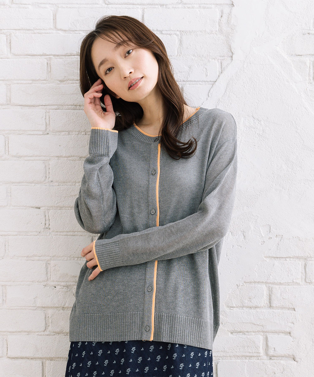 FONTLAB 配色シアークルーネックカーディガン