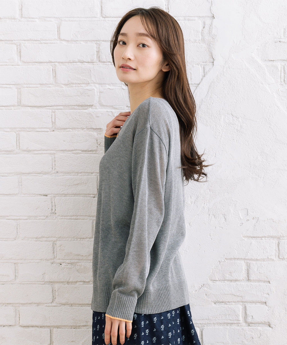 FONTLAB 配色シアークルーネックカーディガン