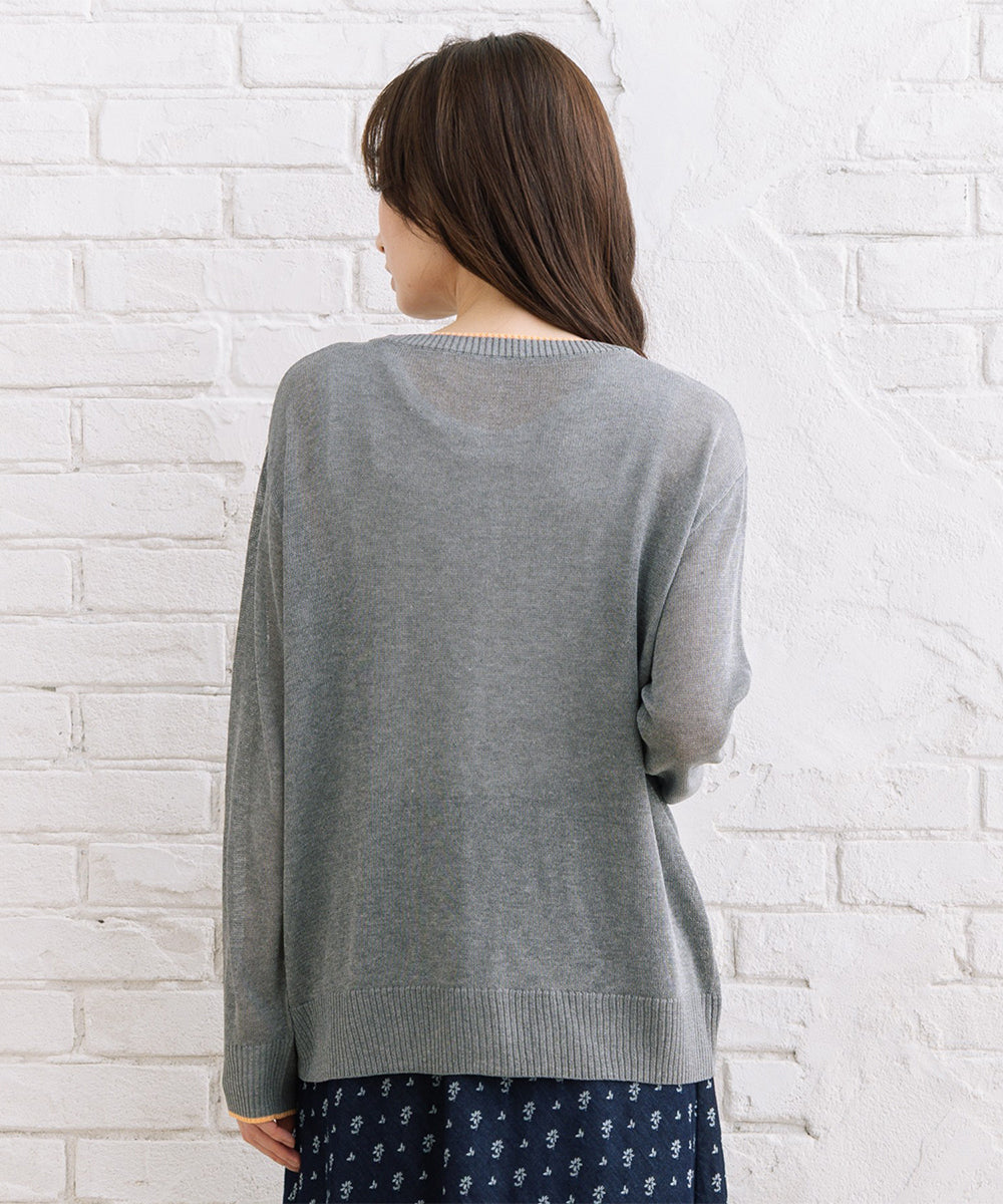 FONTLAB 配色シアークルーネックカーディガン