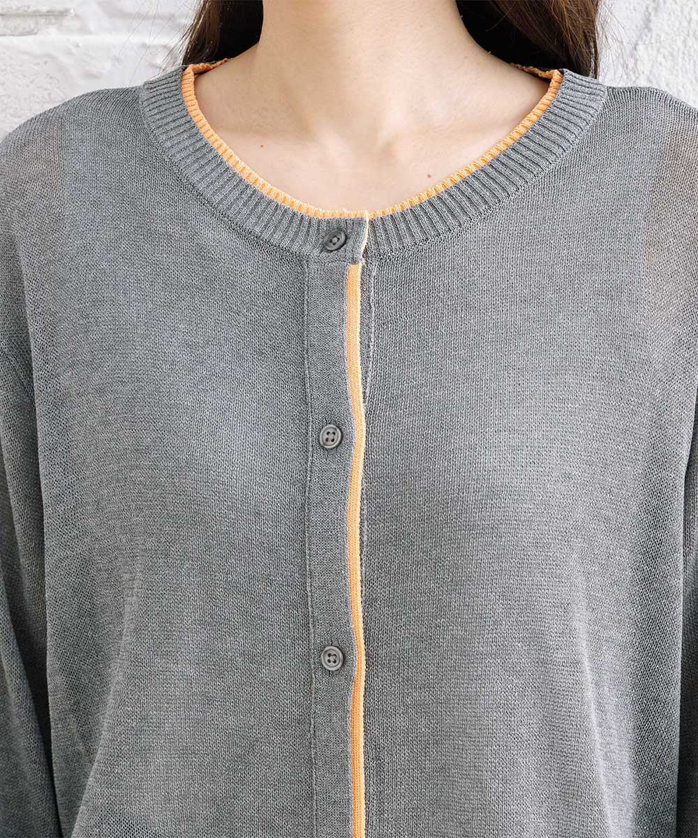 FONTLAB 配色シアークルーネックカーディガン