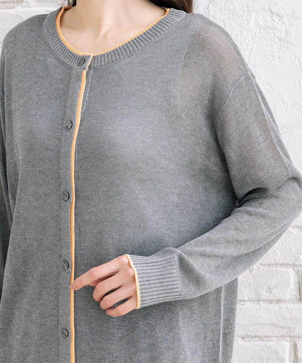 FONTLAB 配色シアークルーネックカーディガン