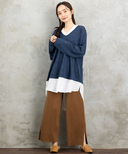 【web限定】【大きいサイズ】 21号(6L～) fransa plus size selection シャツフェイクレイヤードVネックニット