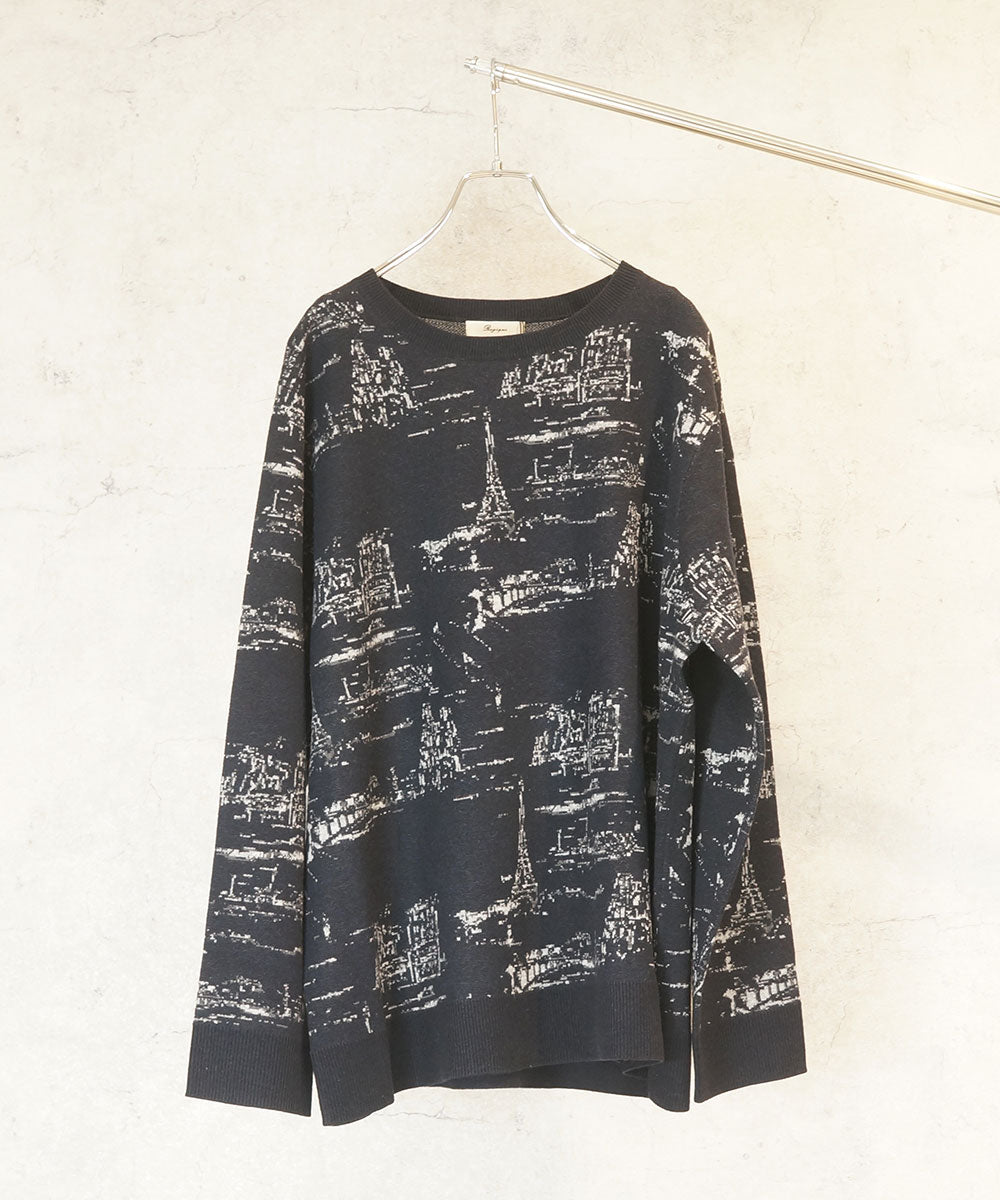 21号(6L～) (ロジーク) パリ風景柄ニット
