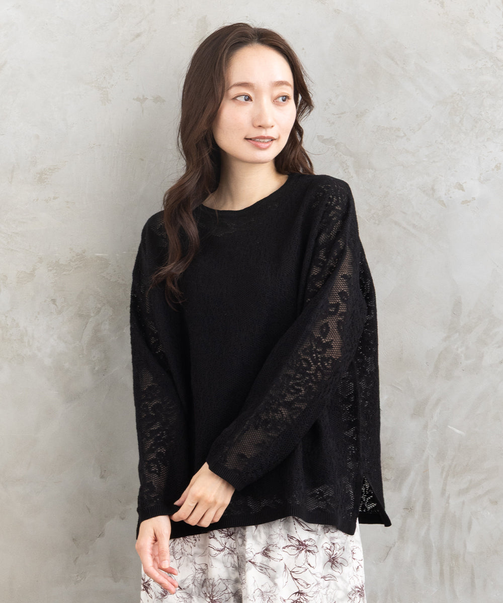 21号(6L～) FONTLAB フラワーレースジャカードニット