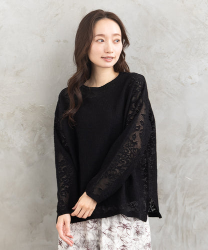 21号(6L～) FONTLAB フラワーレースジャカードニット