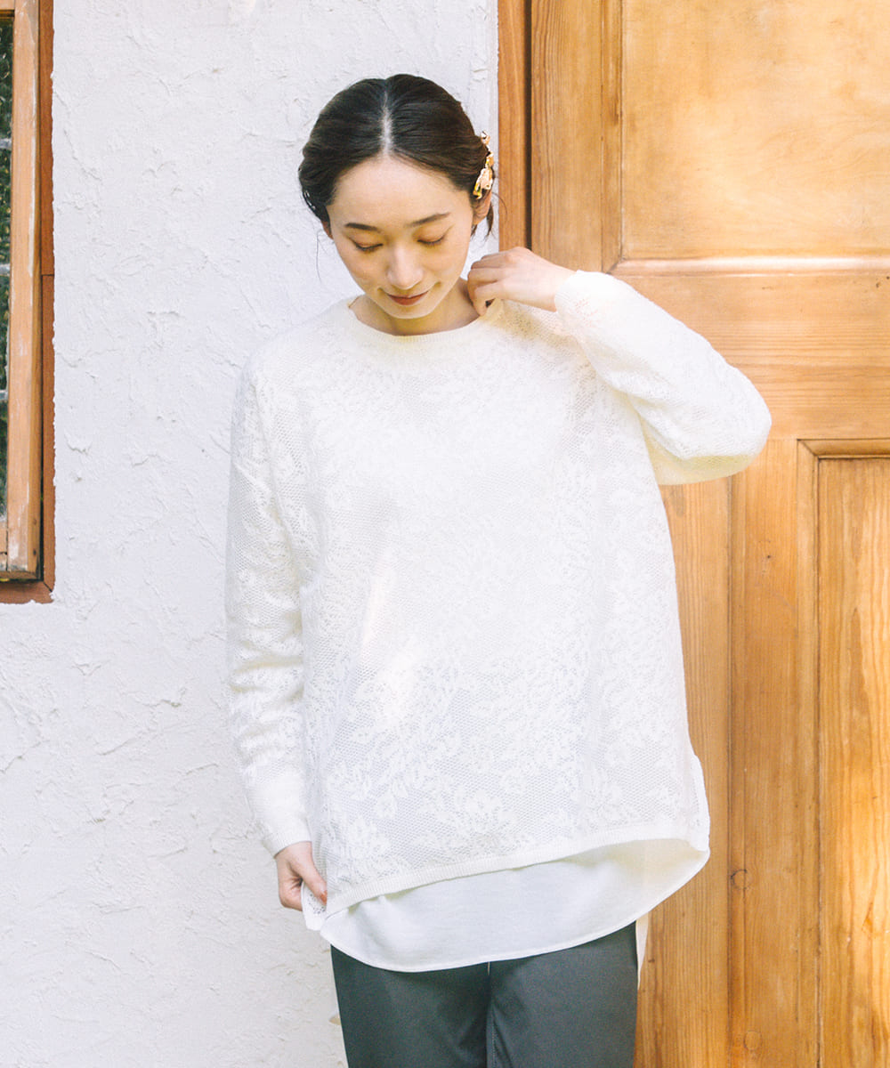 大きいサイズ レディース トップス ジャカードニット フラワーレース｜sabstreet my standard(サブストリートマイスタンダード)