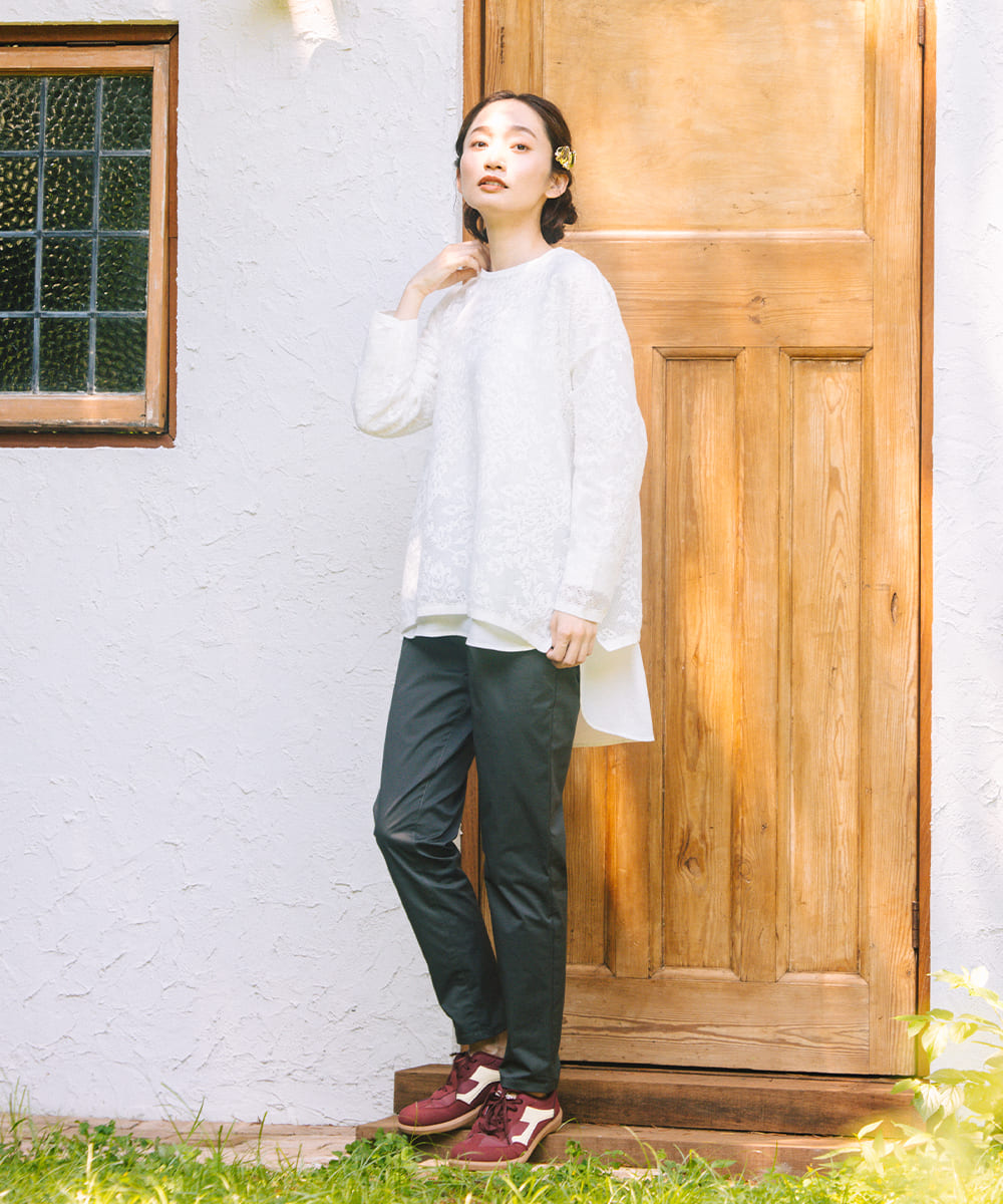 21号(6L～) FONTLAB フラワーレースジャカードニット