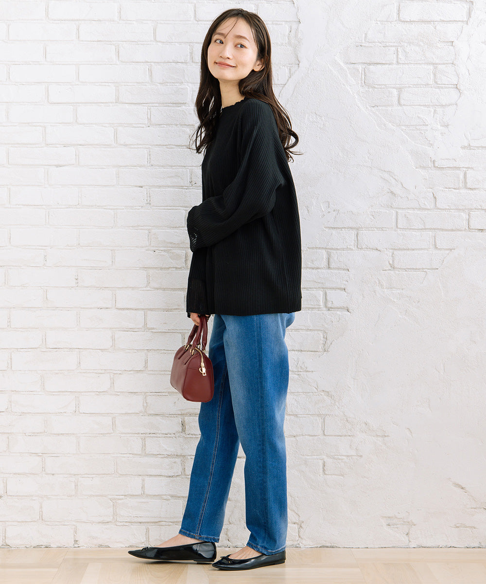 FONTLAB 袖シアー切り替えリブニット