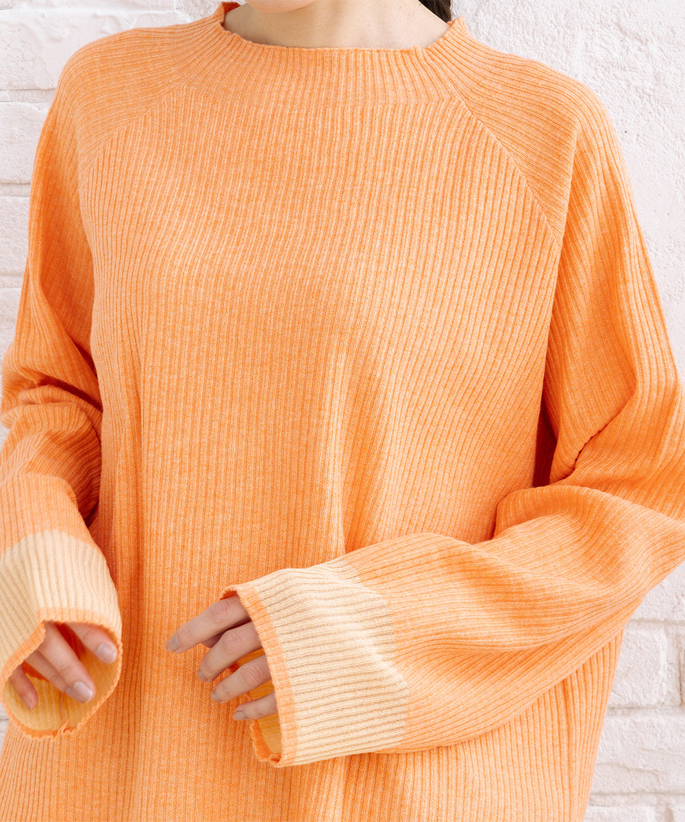 FONTLAB 袖シアー切り替えリブニット