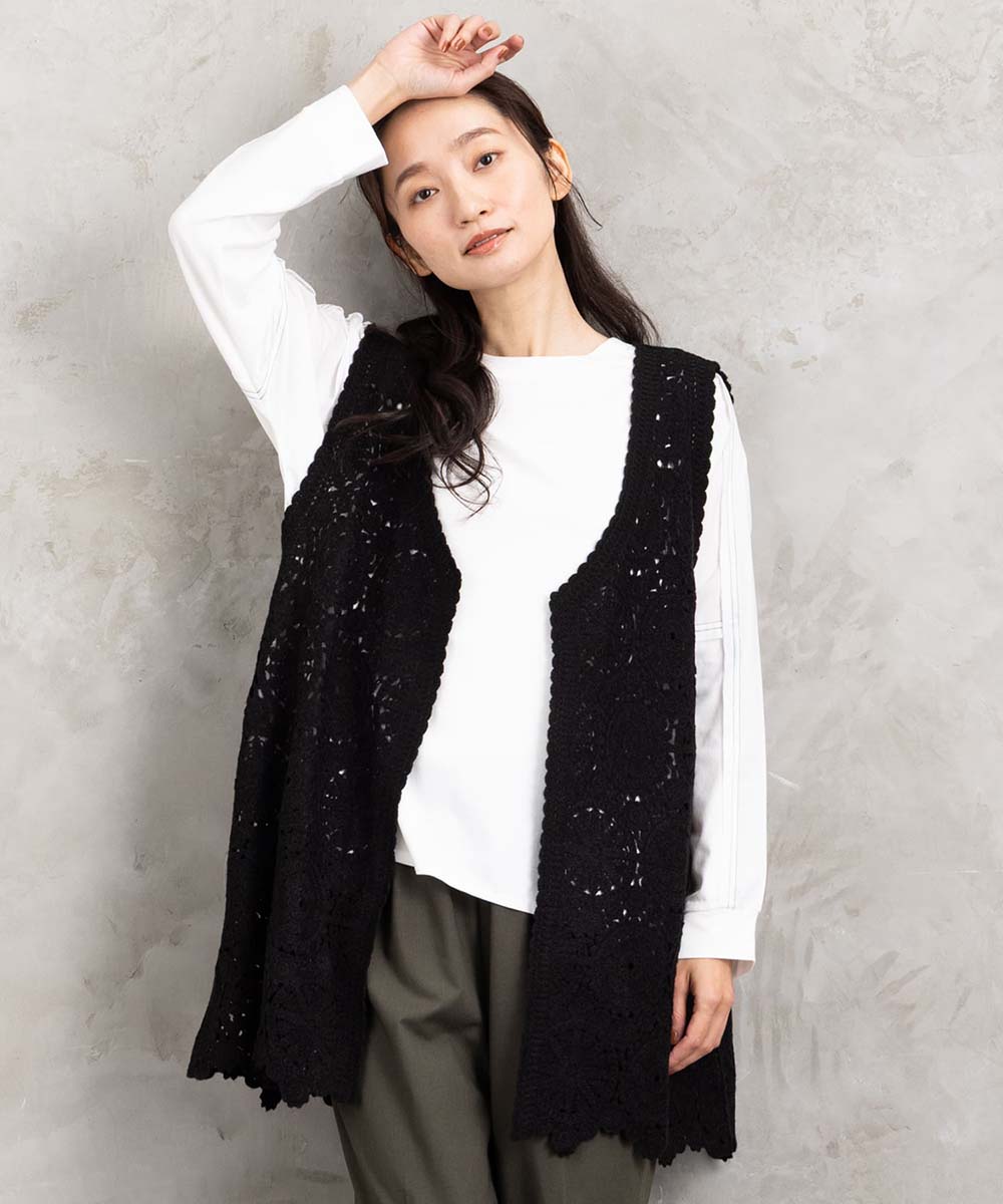 ウール混クロシェレースジレ