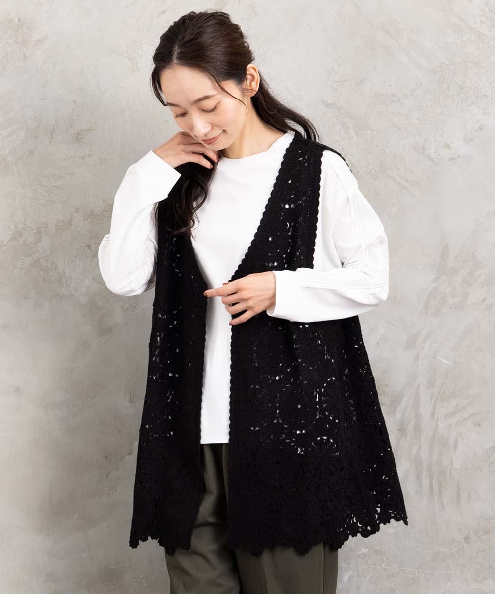 ウール混クロシェレースジレ