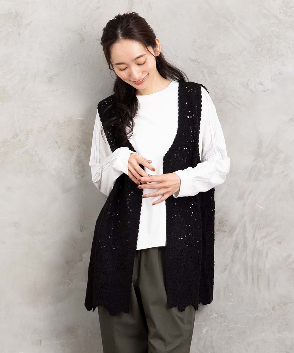 ウール混クロシェレースジレ