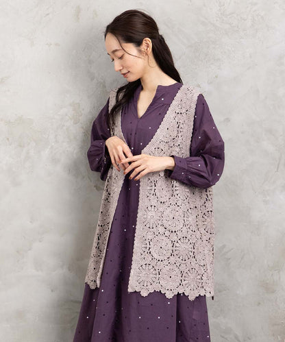 ウール混クロシェレースジレ