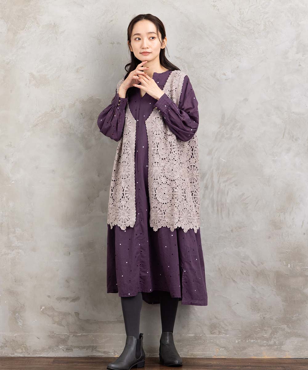 ウール混クロシェレースジレ