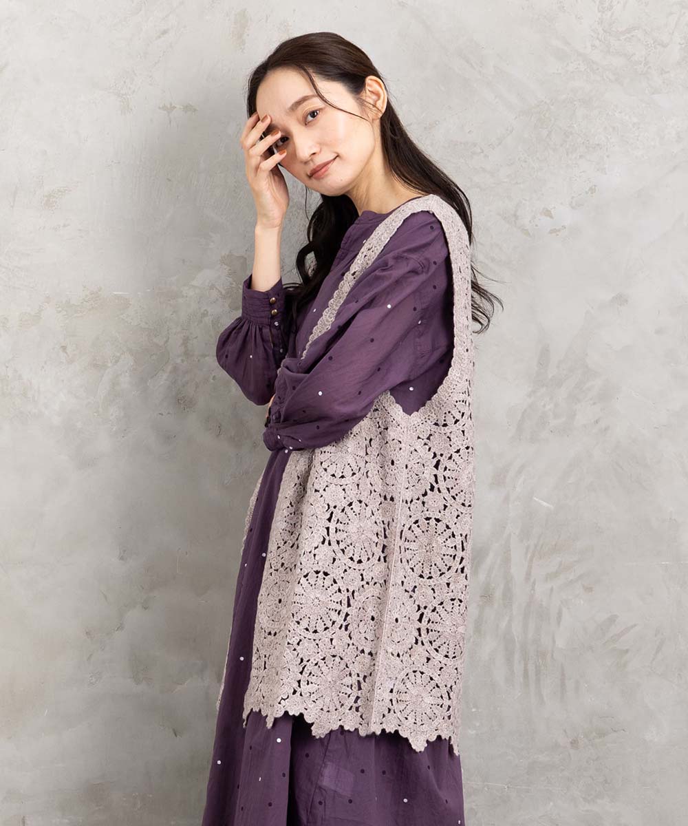 ウール混クロシェレースジレ