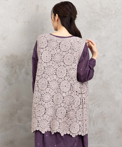 ウール混クロシェレースジレ