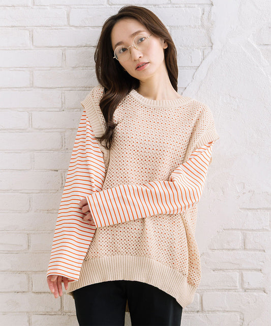 FONTLAB メッシュニットベスト×ボーダーカットソーアンサンブル