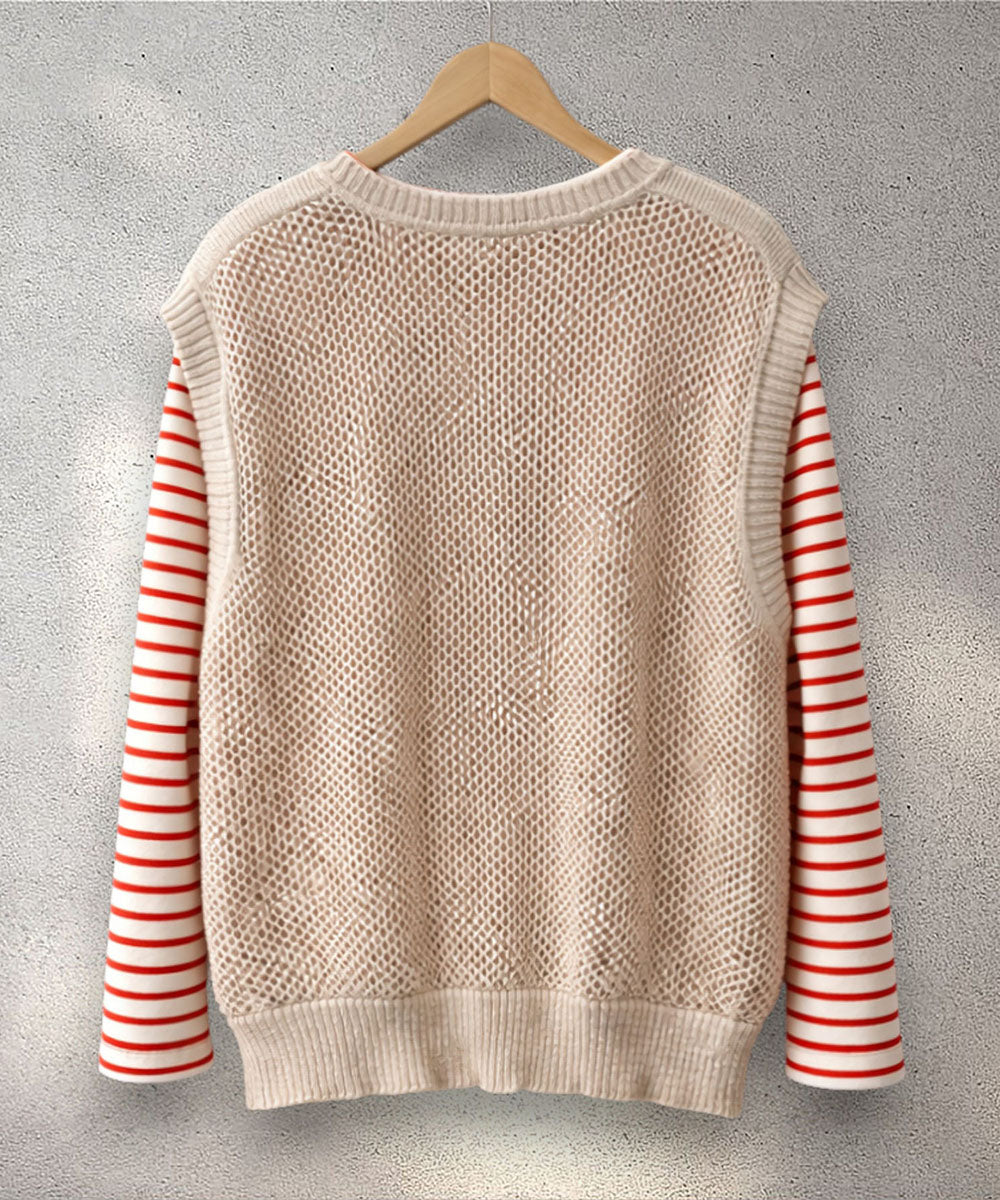 FONTLAB メッシュニットベスト×ボーダーカットソーアンサンブル