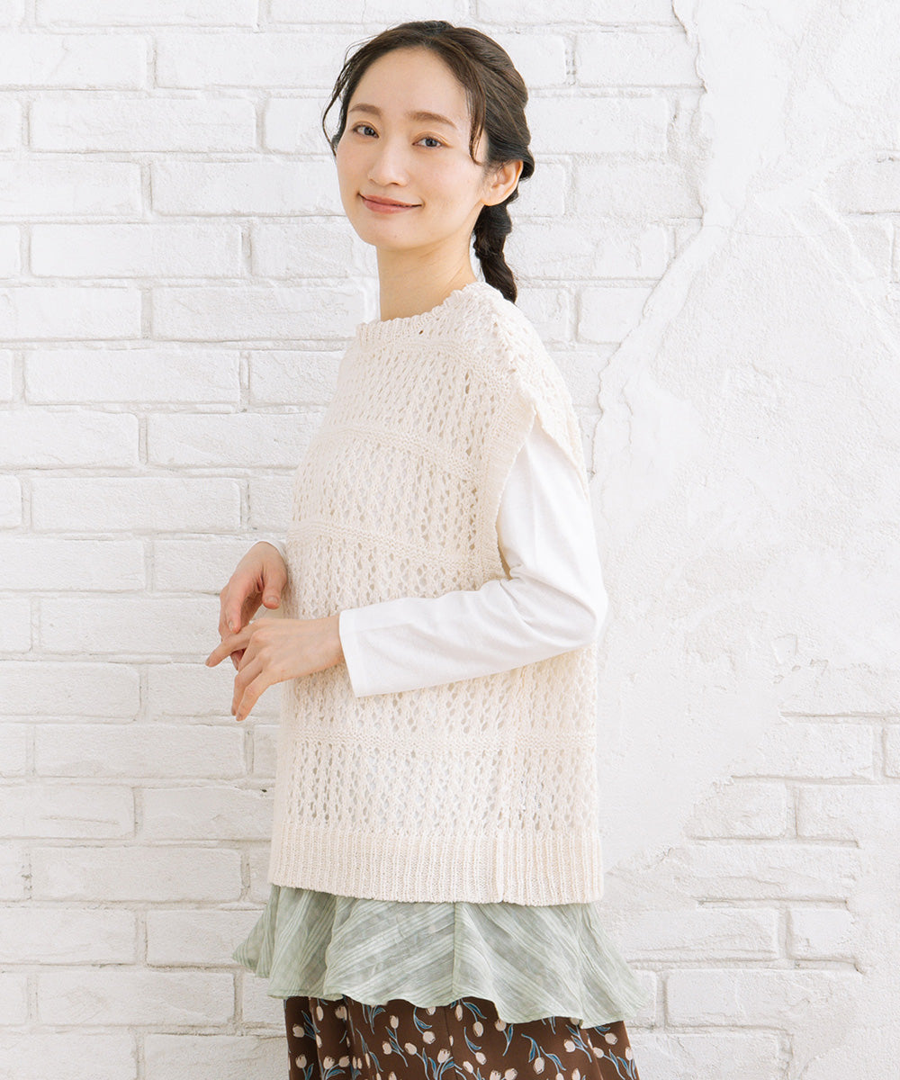 FONTLAB テープヤーンニットベスト×チェックフリルヘムインナーアンサンブル