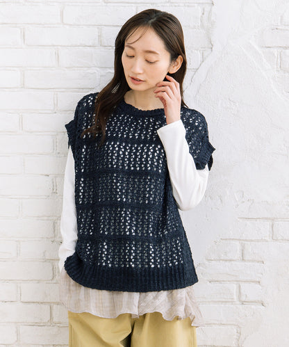 FONTLAB テープヤーンニットベスト×チェックフリルヘムインナーアンサンブル