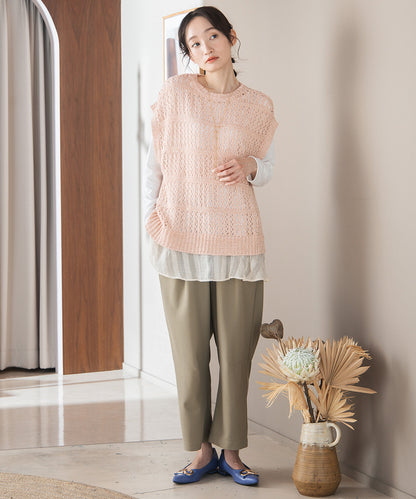 FONTLAB テープヤーンニットベスト×チェックフリルヘムインナーアンサンブル