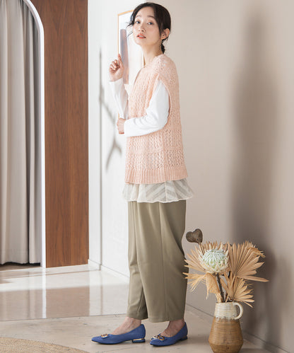 FONTLAB テープヤーンニットベスト×チェックフリルヘムインナーアンサンブル