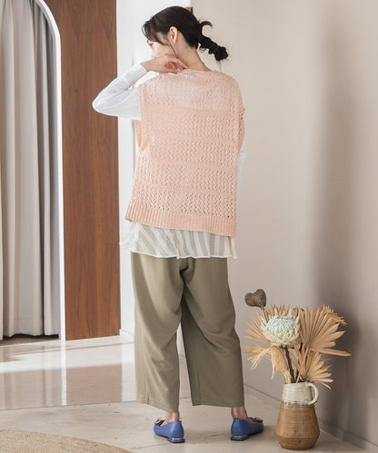 FONTLAB テープヤーンニットベスト×チェックフリルヘムインナーアンサンブル