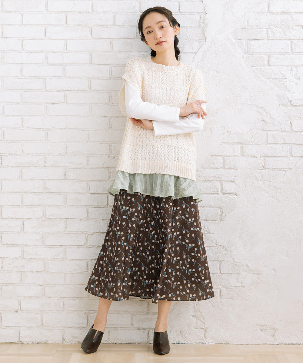 FONTLAB テープヤーンニットベスト×チェックフリルヘムインナーアンサンブル