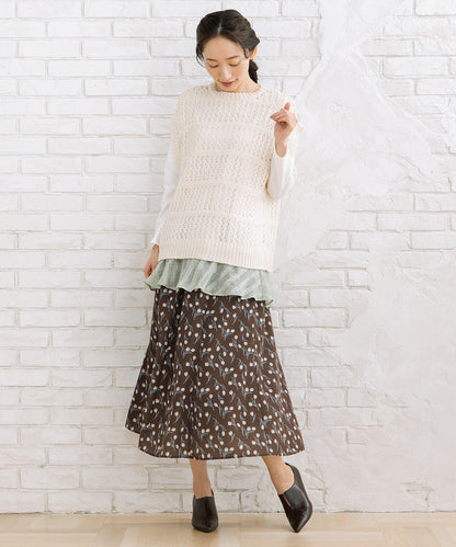 FONTLAB テープヤーンニットベスト×チェックフリルヘムインナーアンサンブル