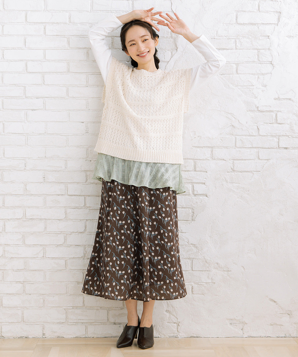 FONTLAB テープヤーンニットベスト×チェックフリルヘムインナーアンサンブル