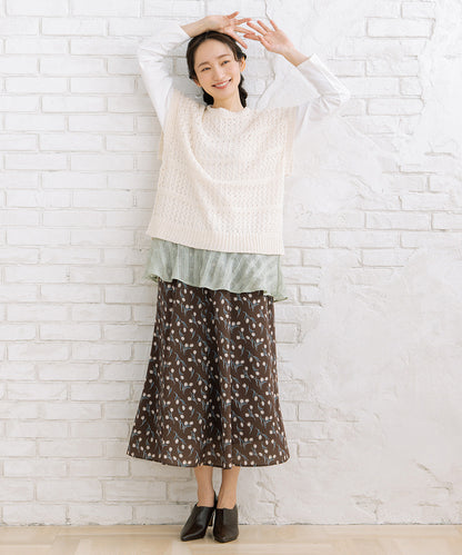 FONTLAB テープヤーンニットベスト×チェックフリルヘムインナーアンサンブル